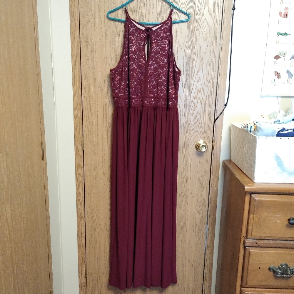 David's Bridal halter lace bridesmaid dress